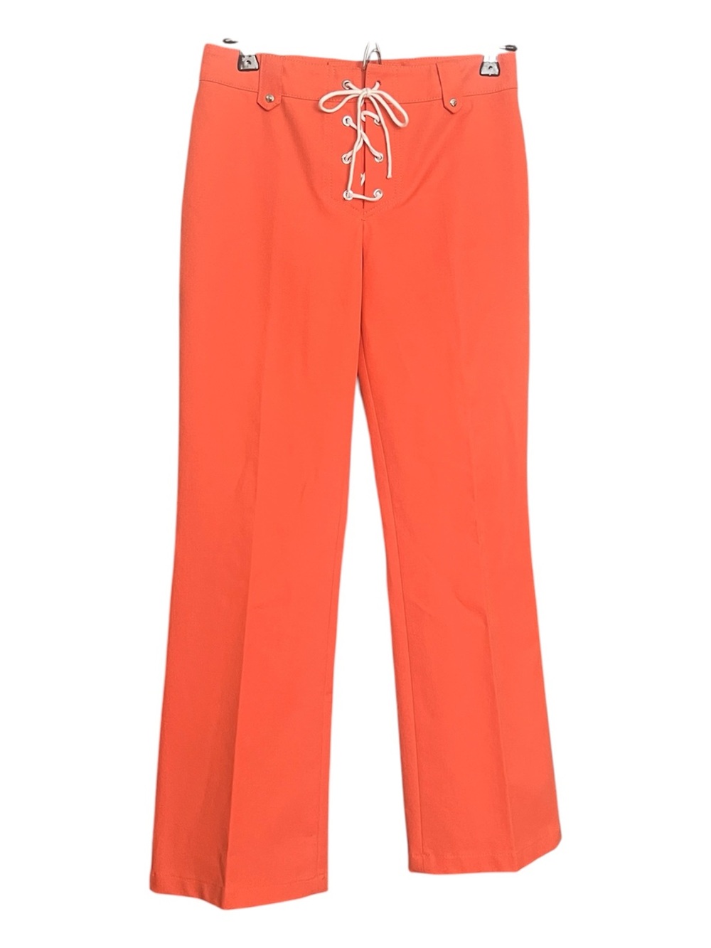 Escada Lace Up Front Orange Pants SZ 34/XS Vacation Summer Casual Mini Flare Leg